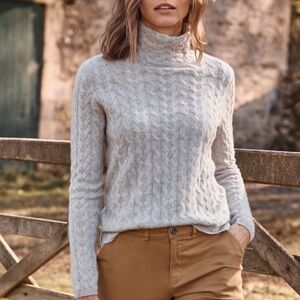 Garnet Hill Soft Gray Cable Turtleneck Sweater